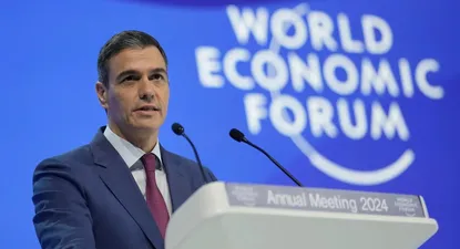 El presidente del Gobierno, Pedro Sánchez, durante su intervención en el Foro de Davos