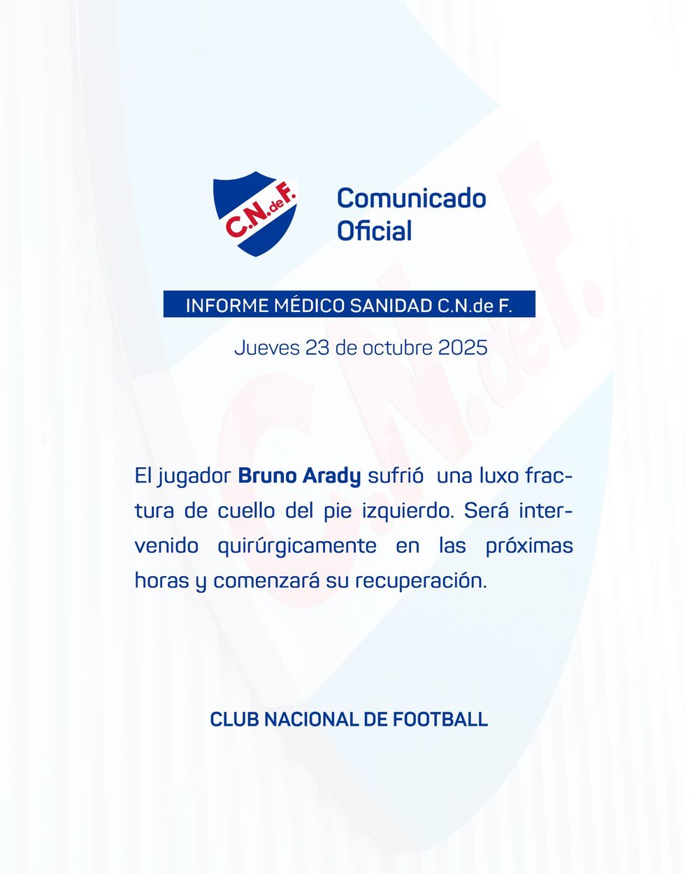 Parte médico de Bruno Arady Parte médico de Bruno Arady