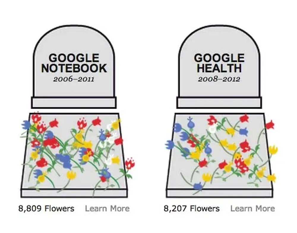 Captura de dos “tumbas” del cementerio de aplicaciones descartadas por Google