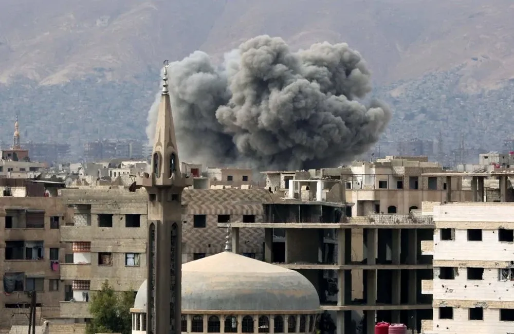 Edificios atacados en la ciudad de Damasco, Siria
