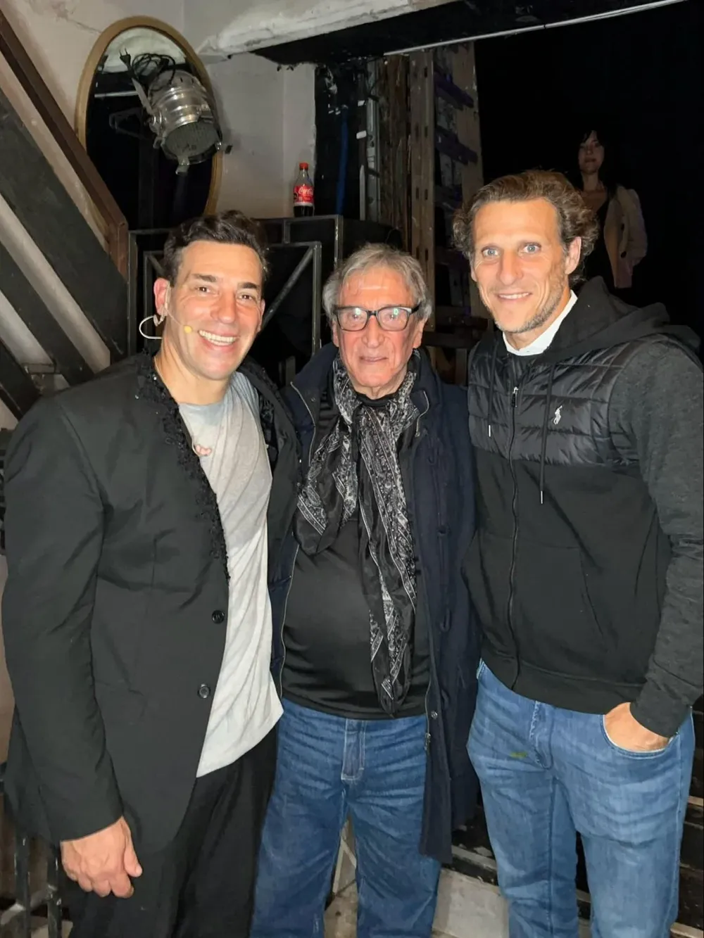 El comediante Maxi de la Cruz, su padre Cacho de la Cruz y el exfutbolista Diego Forlán