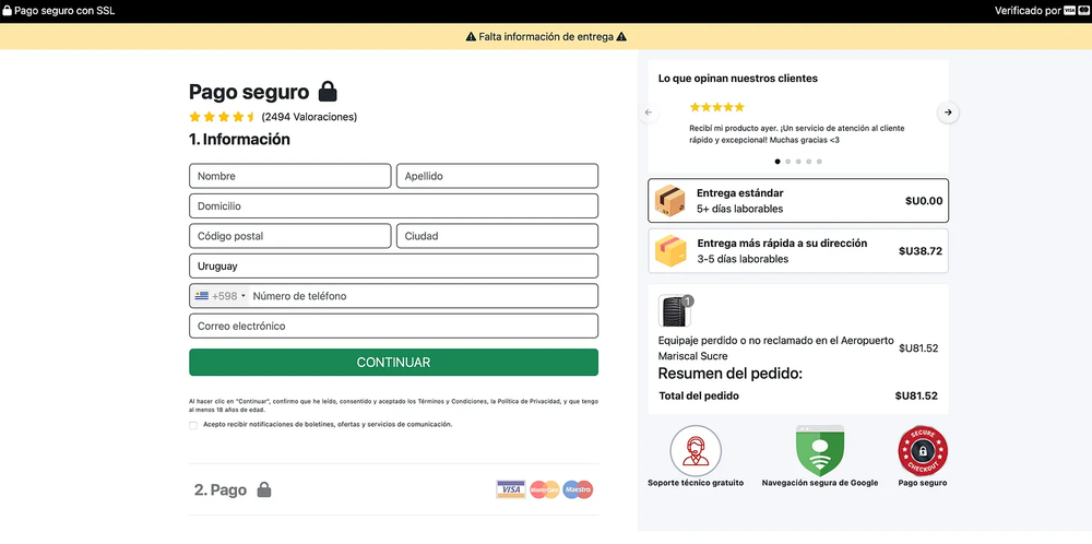 Así luce la net fraudulenta para que ingreses tus datos de tu tarjeta bancaria y te roben dinero.