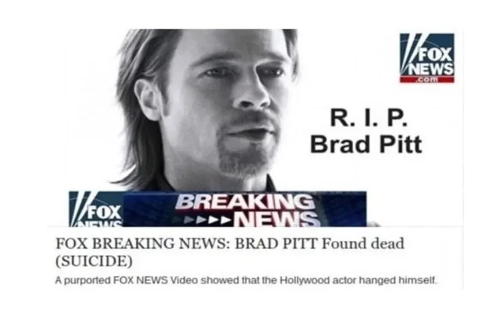 Estafa cibernética asegura la muerte de Brad Pitt