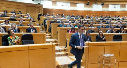 El presidente del Gobierno Pedro Sánchez, interviene durante la sesión extraordinaria del Congreso, en el Palacio del Senado, a 18 de enero de 2024