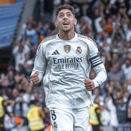 Federico Valverde celebra el triunfo clásico de Real Madrid ante Barcelona por LaLiga de España Federico Valverde celebra el triunfo clásico de Real Madrid ante Barcelona por LaLiga de España