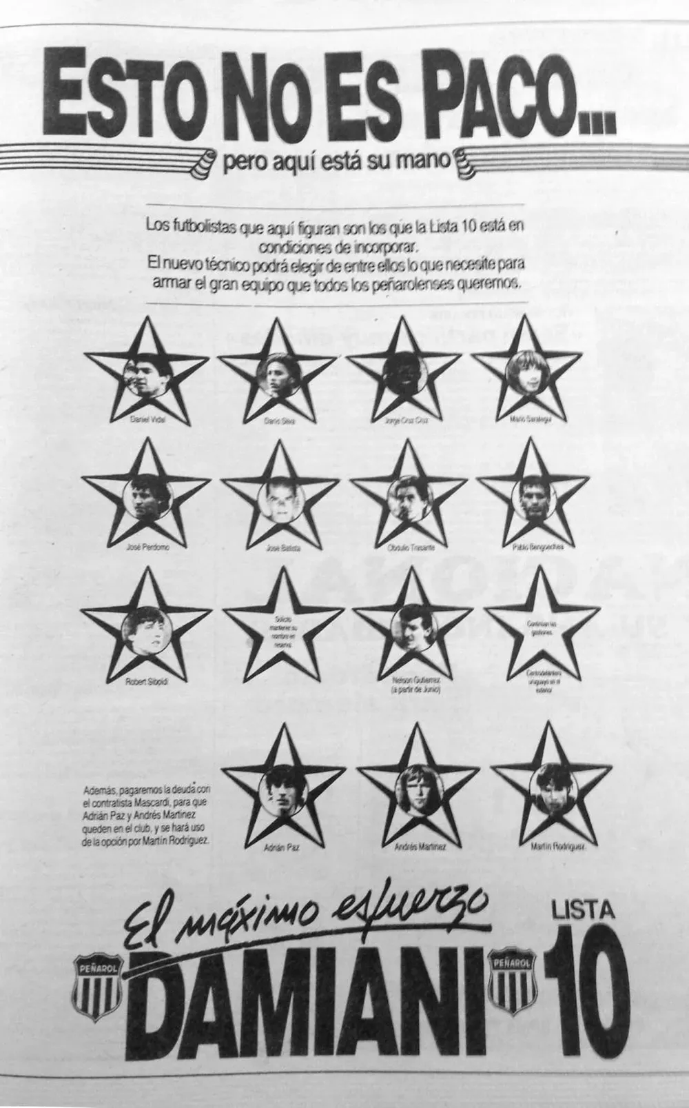 Aviso de José Pedro Damiani en las elecciones 1993 con Paco Casal