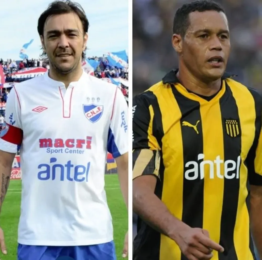Álvaro Recoba en su pasaje como jugador de Nacional y Darío Rodríguez cuando defendía a Peñarol