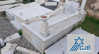 Algunas de las tumbas profanadas en el cementerio judío de Les Corts, en Barcelona.