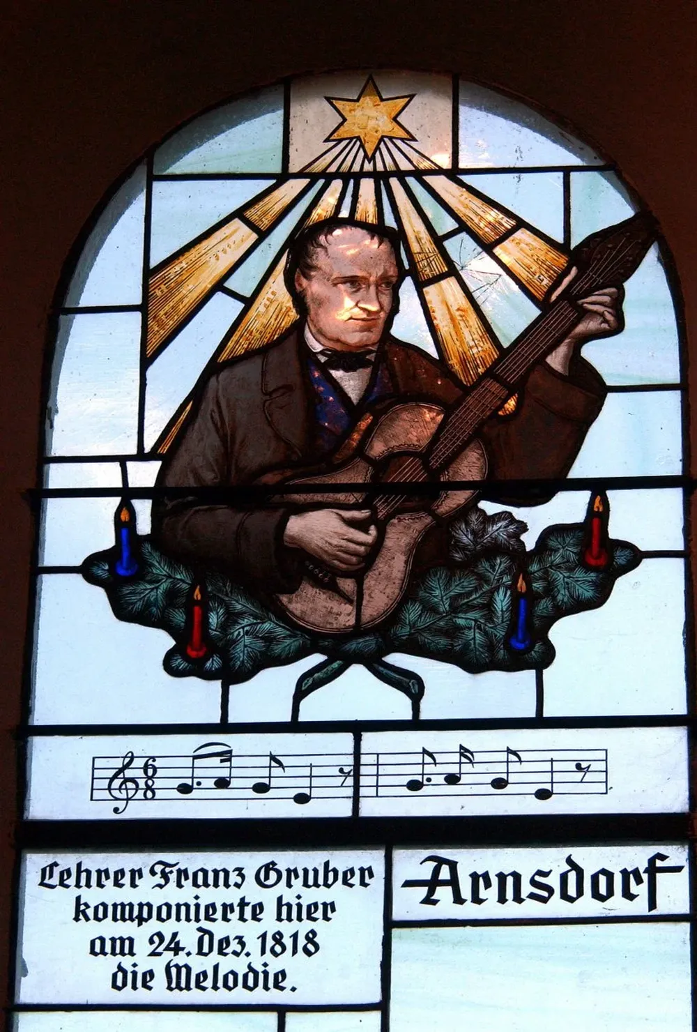 Vitral del compositor Franz Xaver Gruber