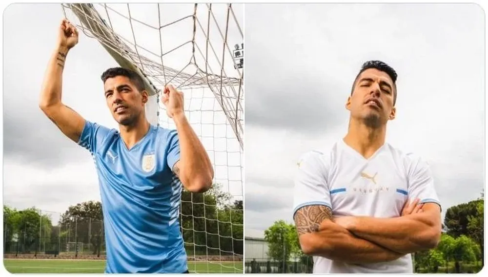 Suárez presentó las nuevas camisetas de la selección uruguaya