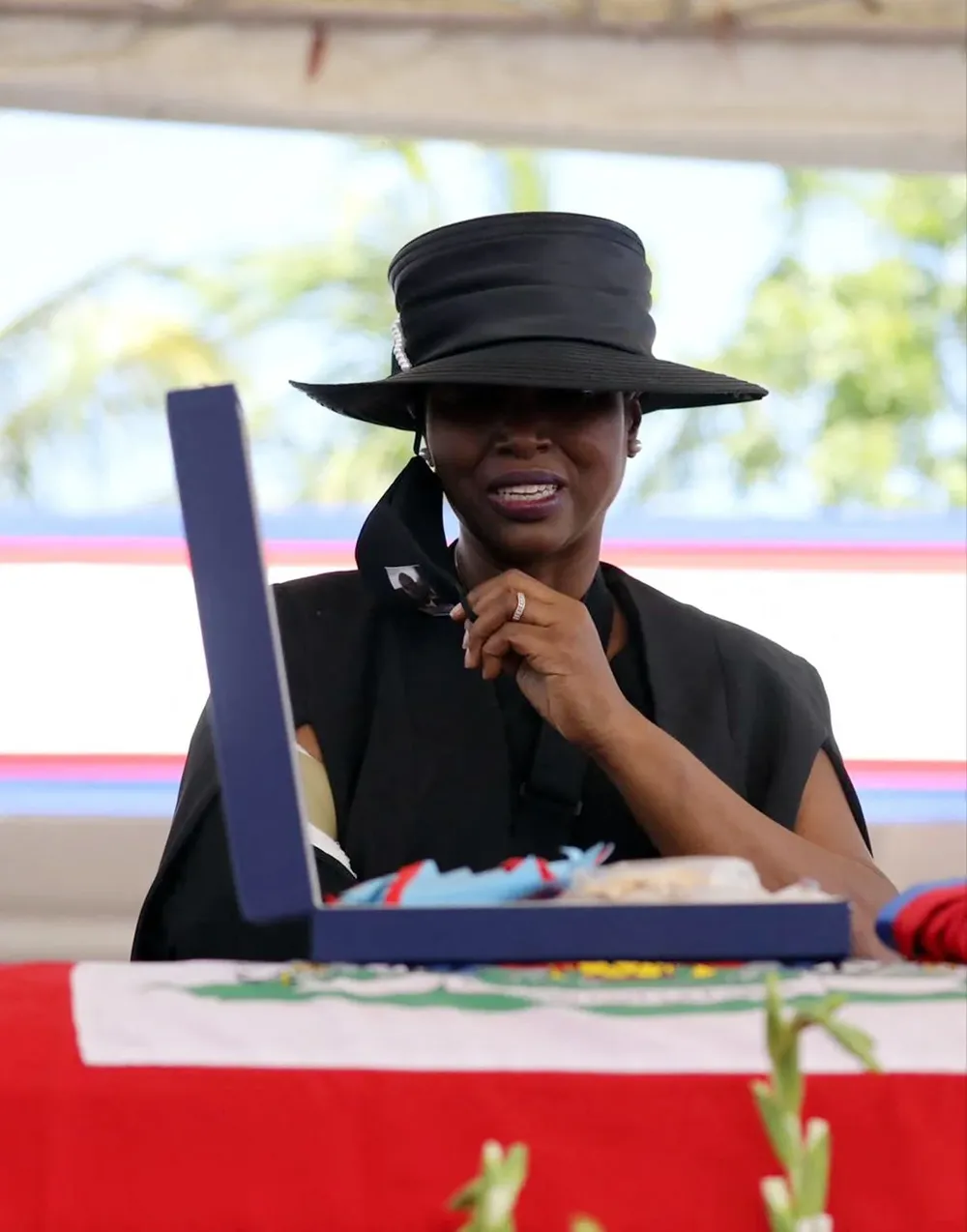 Martine Moïse en el funeral de su marido, el asesinado presidente de Haití.