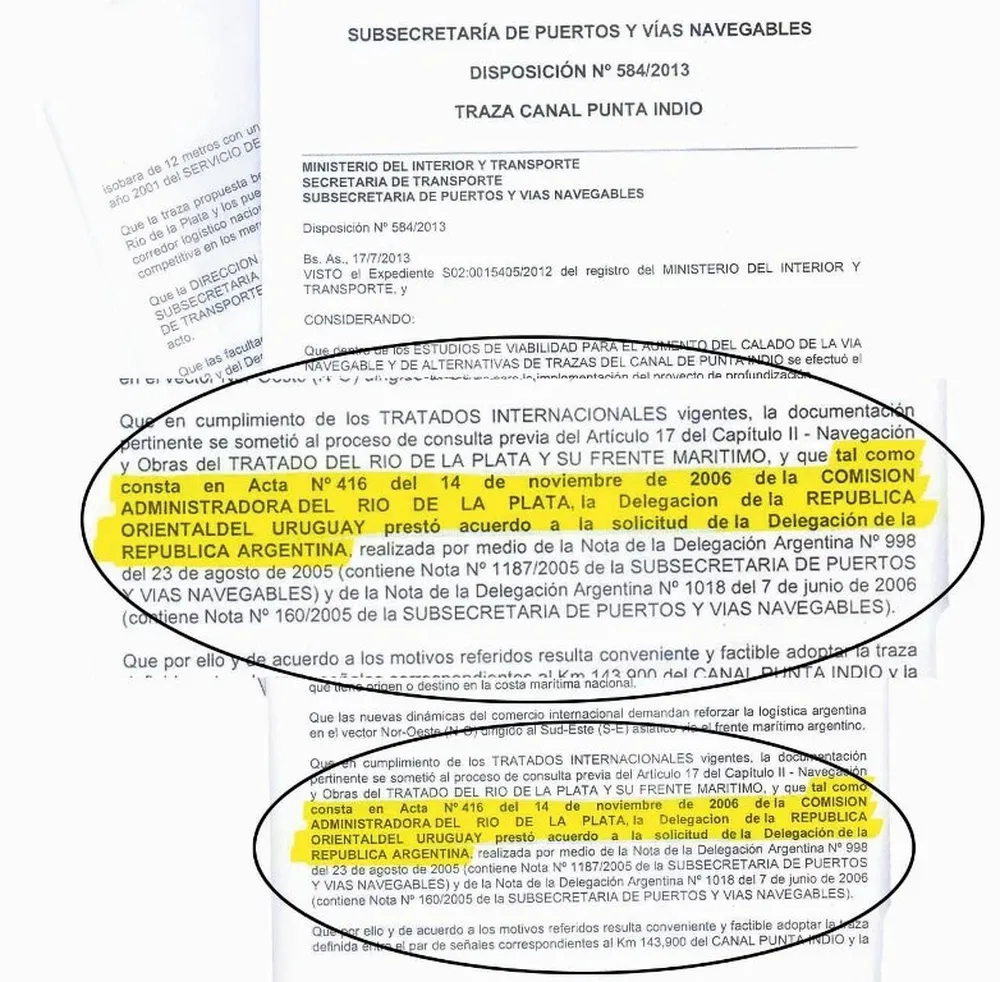 Documento de la Subsecretaría de Puertos y Vías Navegables de Argentina
