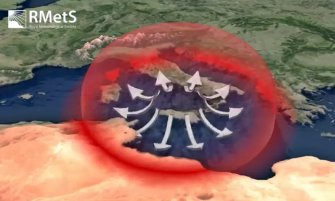 Una imagen que describe el domo de calor que afectará con mayor fuerza a España y Francia.