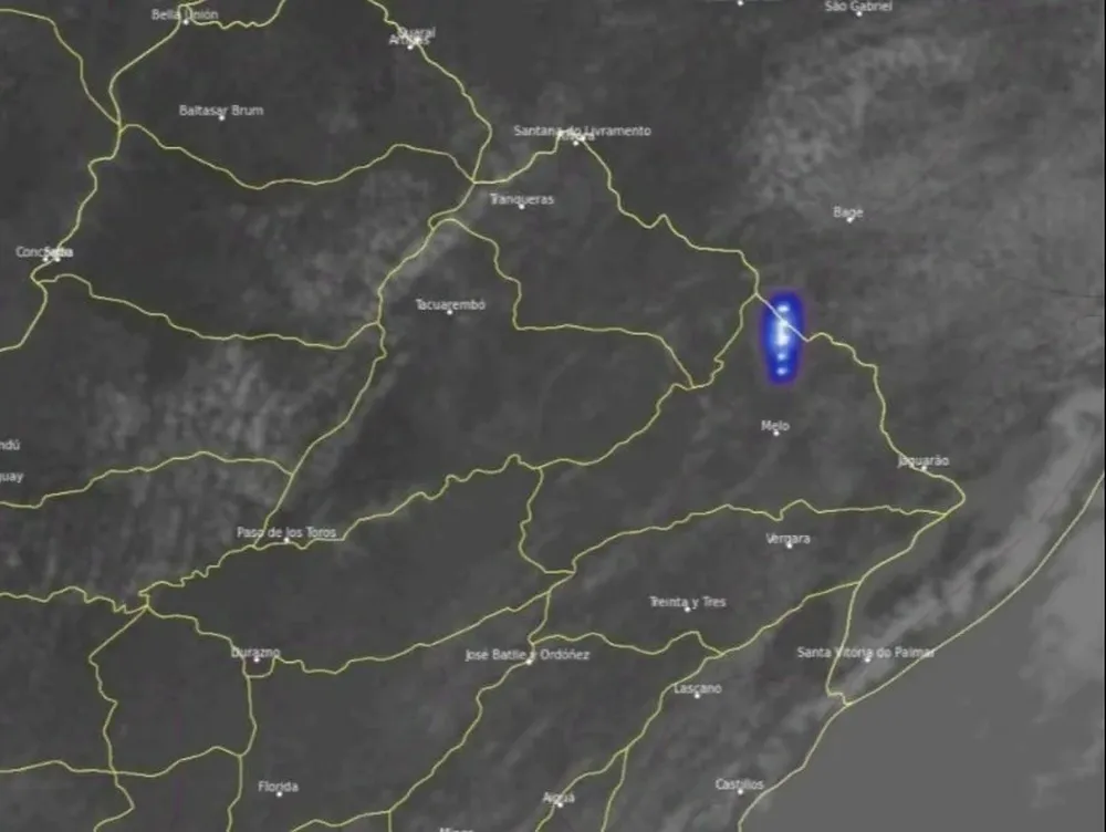 Así fue el destello registrado por el satélite en Cerro Largo y Rivera.