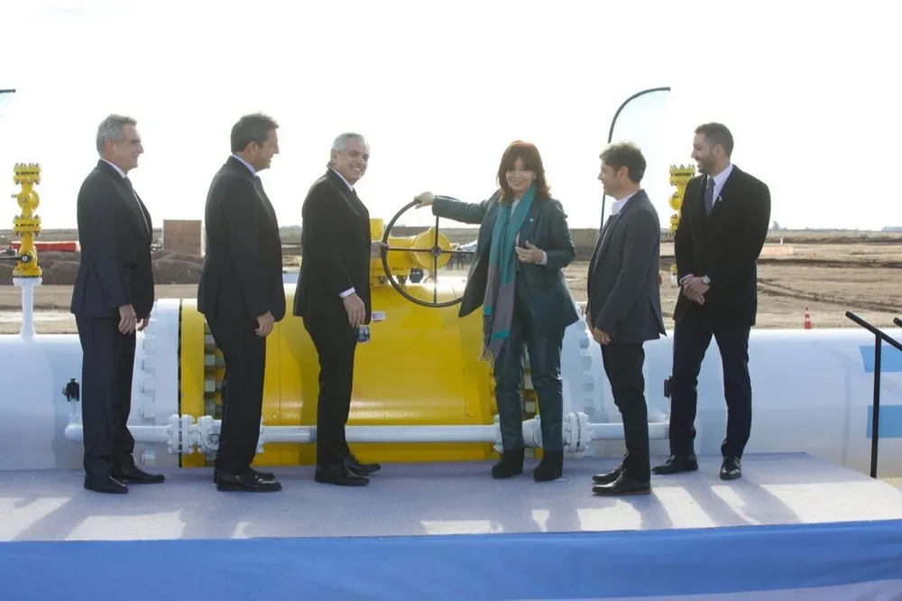 CFK, Alberto Fernández y Sergio Massa en la inauguración del gasoducto Néstor Kirchner