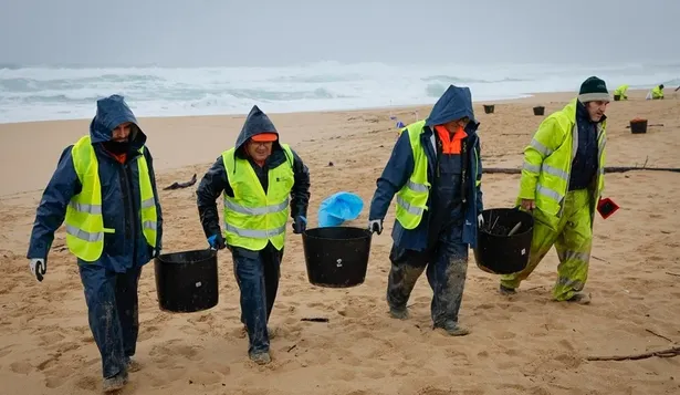 Operarios limpian las costas gallegas