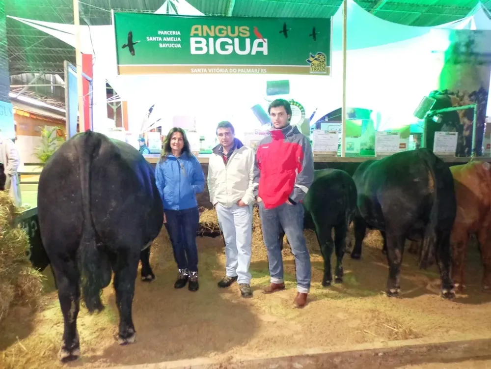 María Mattos, Francisco Mattos y Facundo Guinovart con algunos ejemplares en la Expointer