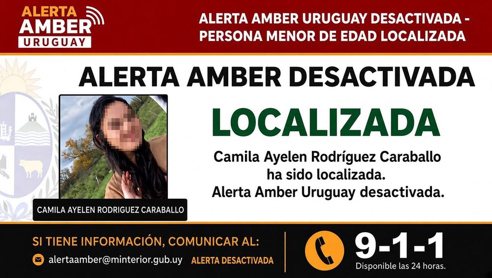 La imagen de la Alerta Amber difundida en Uruguay.&nbsp;