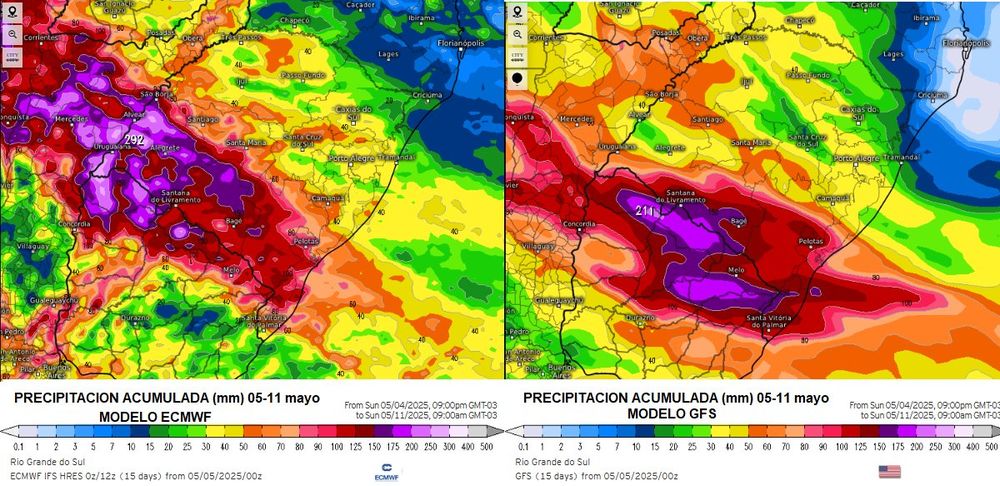 La imagen que compartió el meteorólogo para ilustrar la incidencia de las lluvias