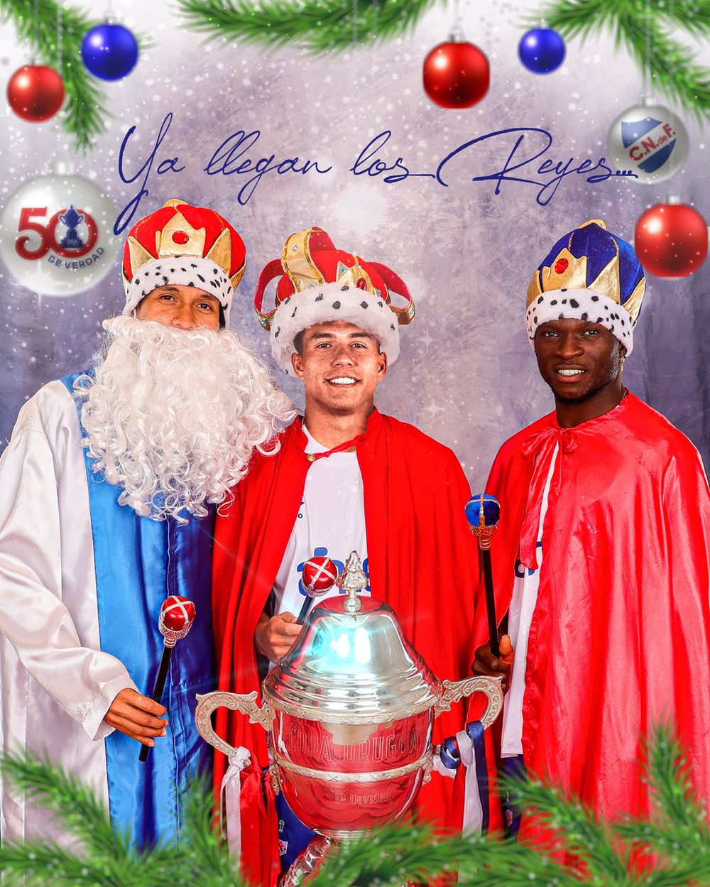 Así presentó Nacional a Baltasar Barcia, en el medio, en una imagen junto a Millán y Ebere