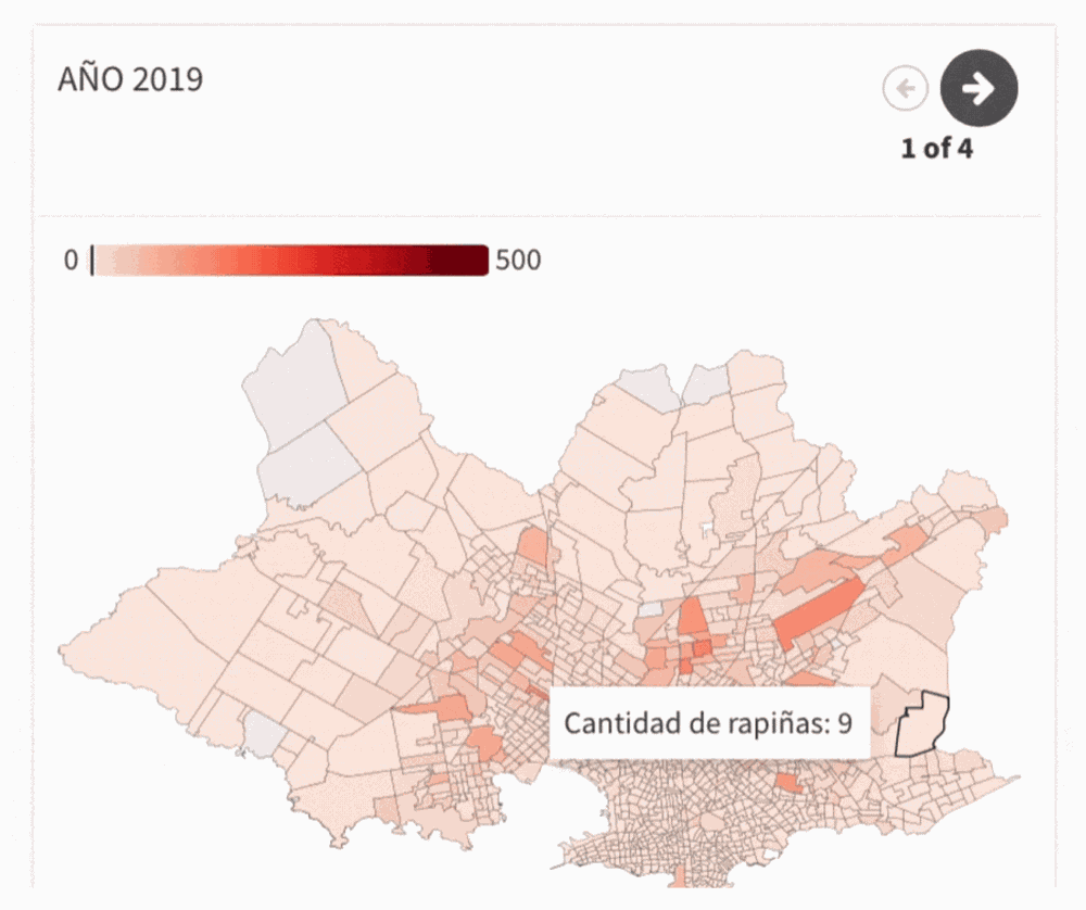 Evolución de las denuncias de rapiñas entre 2019 y 2022.