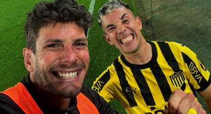 Felipe Avenatti y Leonardo Fernández, los autores de los golazos de Peñarol, celebraron luego del partido ante Boston River