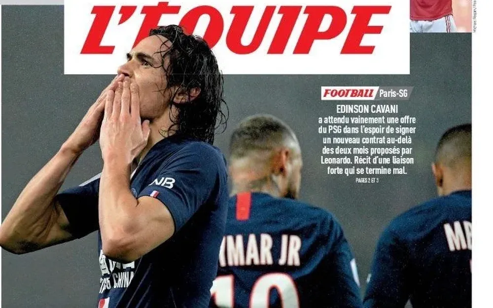 Edinson Cavani en la tapa de LÉquipe
