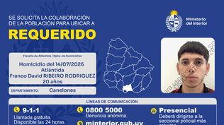 Franco David Ribeiro Rodríguez, de 20 años, está requerido por el asesinato de una mujer de 27 años en Estación Atlántida