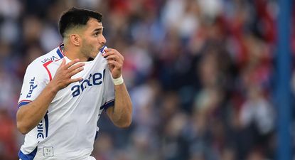Maxi Gómez celebra el 1-0 de Nacional ante Miramar Misiones