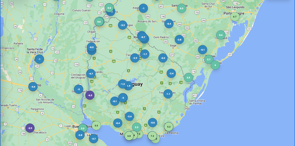 Temperaturas a las 6:00 de este 9 de julio de 2024 en Uruguay, según el reporte de Inumet