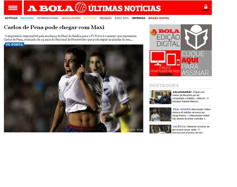 La prensa de Portugal anuncia la llegada de De Pena a Porto