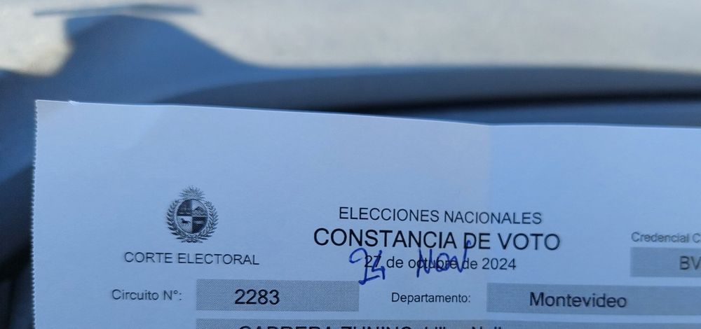 Constancia de voto con fecha del 27 de octubre. Redes sociales