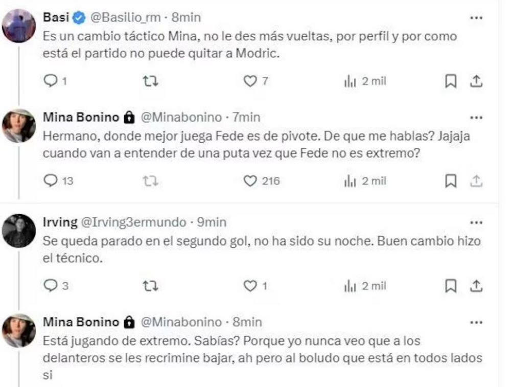 El posteo de bronca de Mina Bonino por la posición en la que jugó su esposo, Federico Valverde; luego de unos minutos, borró la publicación