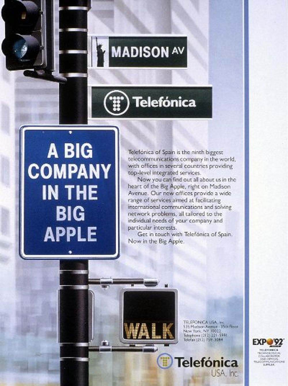 Anuncio publicitario de la presencia de Telefónica en Nueva York (1987)