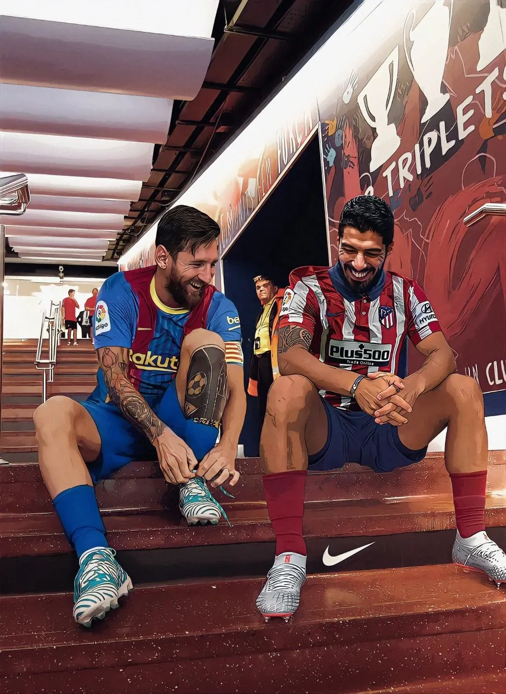 Lionel Messi de Barcelona y Luis Suárez, de Atlético de Madrid, compartieron el después del partido
