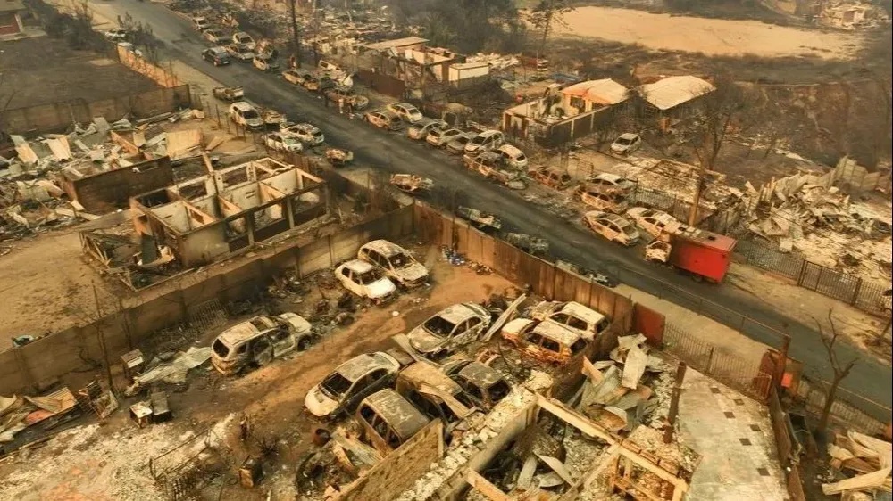 Vehículos y viviendas calcinadas en la comuna de El Olivar, en Viña del Mar.