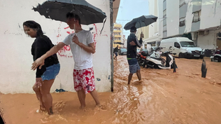 Imagen de una calle inundada en Ibiza