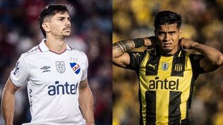 Maximiliano Silvera de Nacional y Matías Arezo de Peñarol
