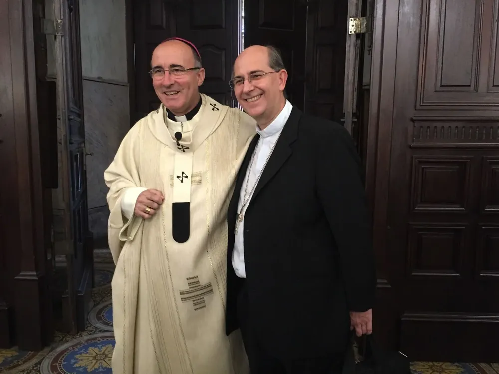 El cardenal y arzobispo de Montevideo, Daniel Sturla, y el obispo de Maldonado y Minas, Milton Tróccoli