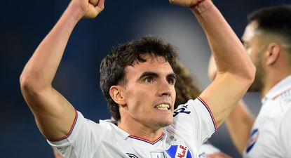 Tomás Verón Lupi celebra su gol para Nacional ante Cerro Largo por el Torneo Apertura