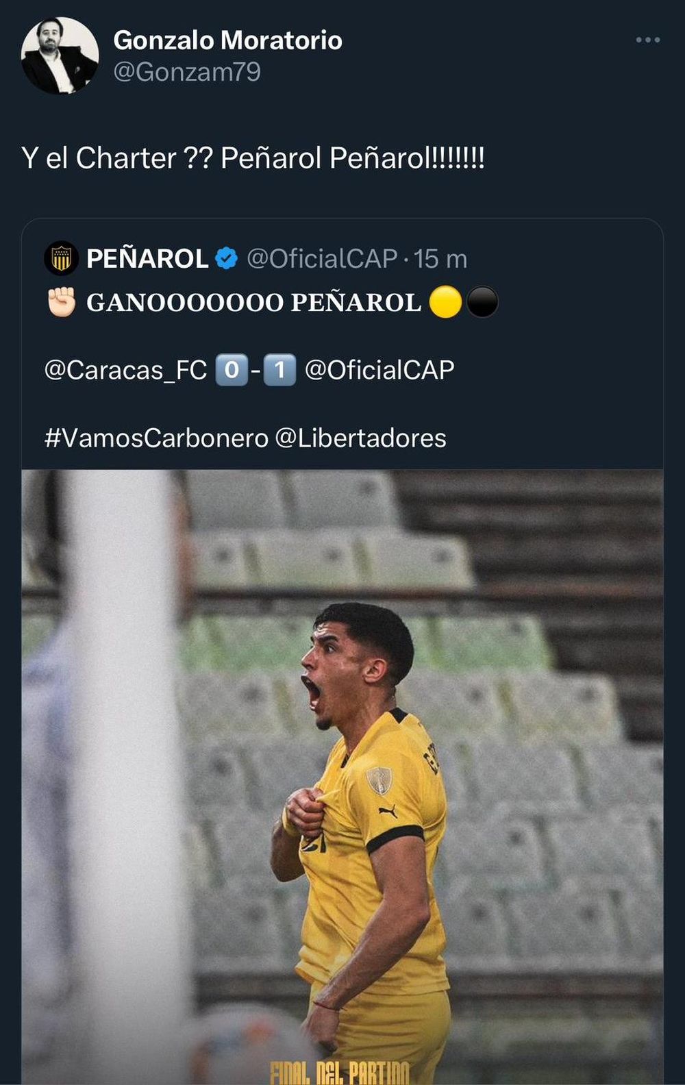El tuit que Moratorio publicó y luego borró tras el triunfo de Peñarol