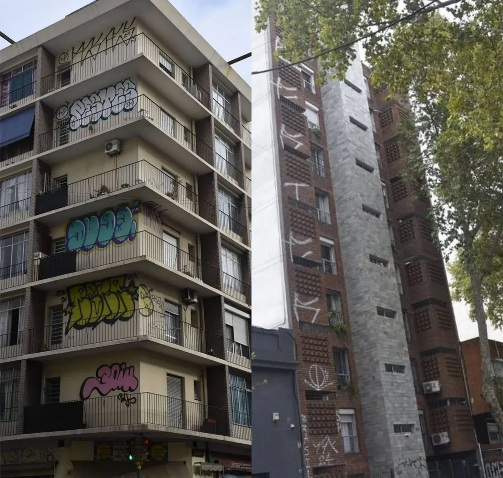 Los dos edificios grafiteados en los últimos días