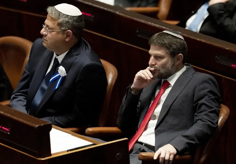 Archivo. Los integrantes del Parlamento israelí Itamar ben Gvir (izquierda) y Bezalel Smotrich (derecha); Jerusalén, el 15 de noviembre de 2022