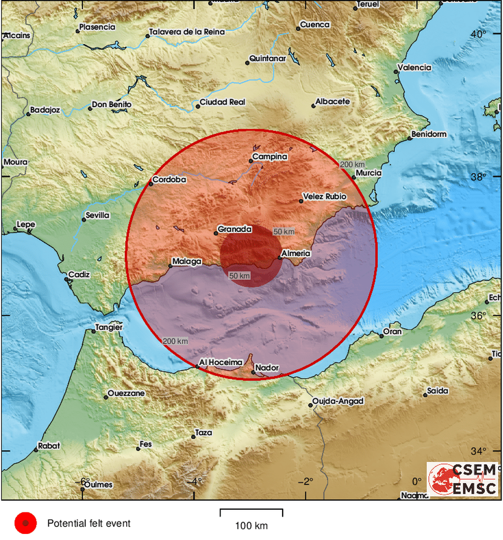 El epicentro del terremoto en el Mar Mediterráneo.