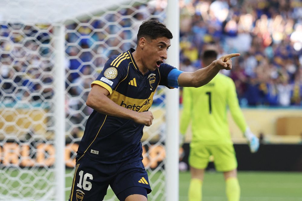 Miguel Merentiel festejando un gol de Boca Juniors Miguel Merentiel festejando un gol de Boca Juniors