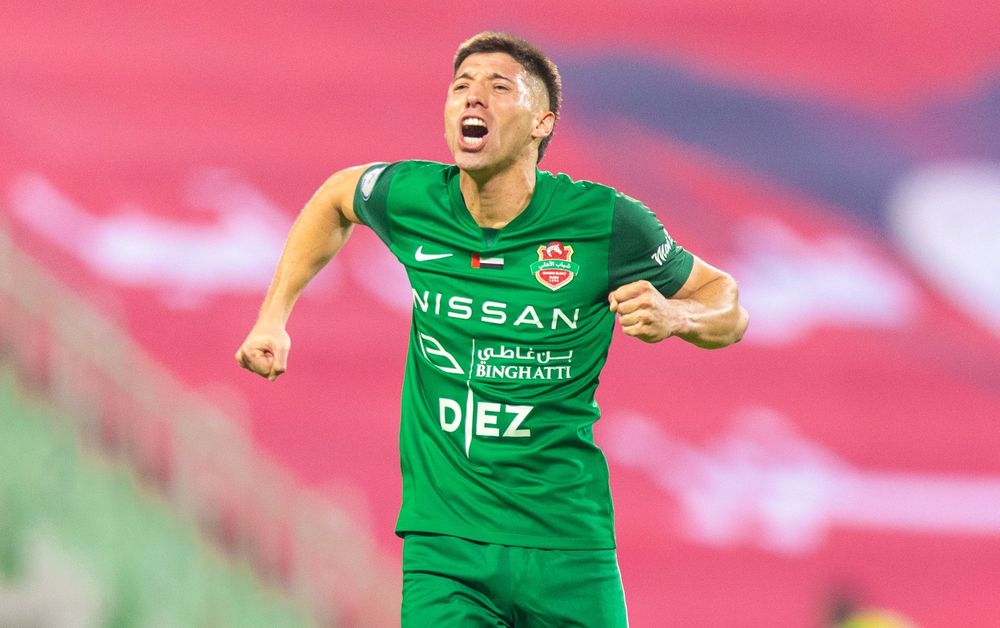 Damián García celebra su primer gol para Shabab Al Ahli de Emiratos Árabes Unidos Damián García celebra su primer gol para Shabab Al Ahli de Emiratos Árabes Unidos