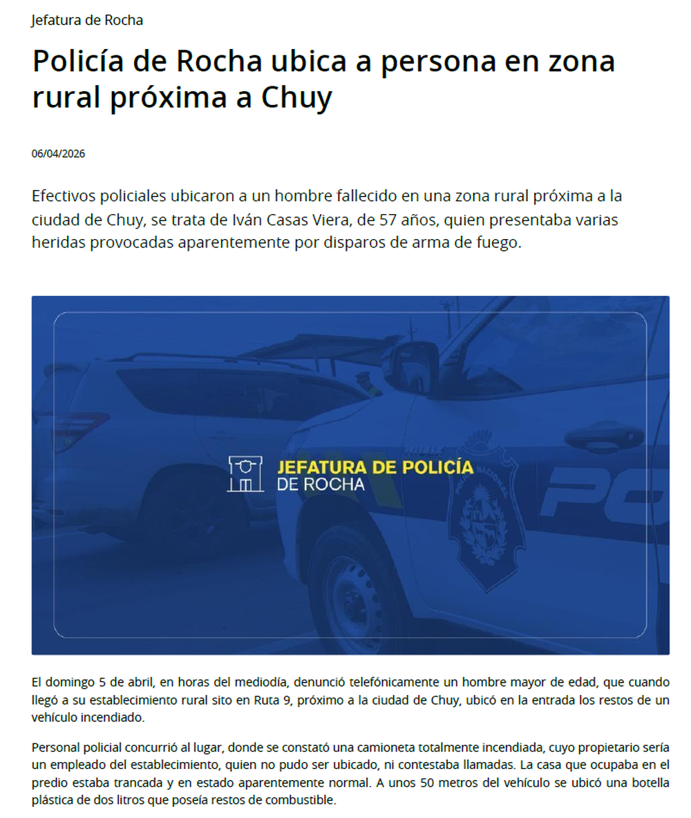 Comunicado Jefatura policial de Rocha