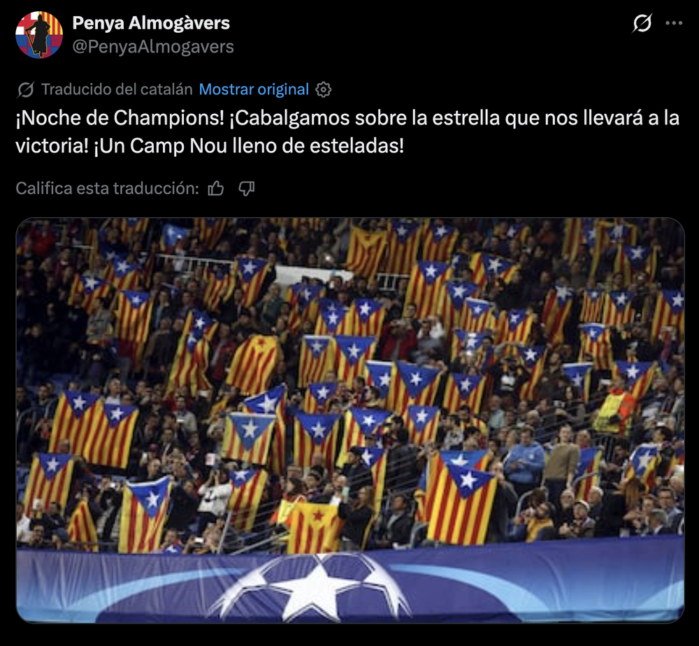 Peñas barcelonistas pedían la prohibición de la bandera de España en el partido de ida de Champions.