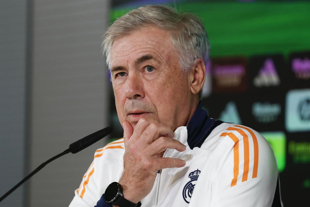 El entrenador italiano del Real Madrid, Carlo Ancelotti durante la rueda de prensa.