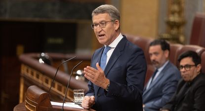 El presidente del Partido Popular, Alberto Núñez Feijóo, interviene durante una sesión extraordinaria en el Congreso de los Diputados